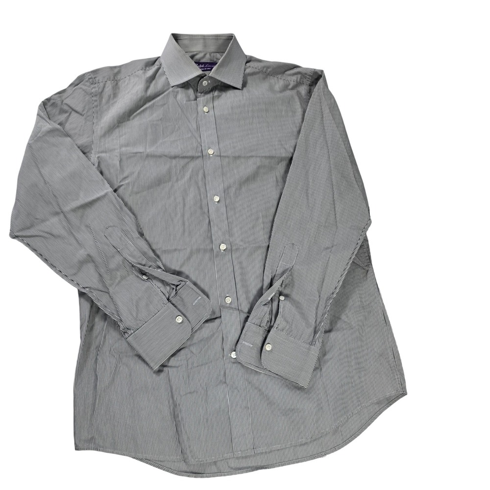 Ralph Lauren Purple Label Mens 16 Black‎ White Striped Cotton Button Down Italy